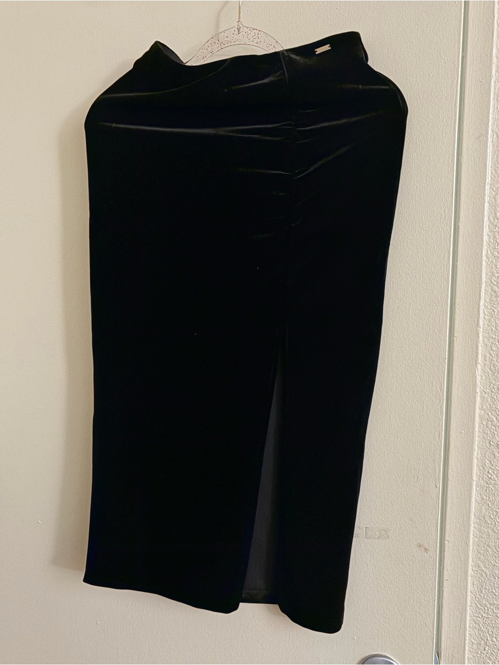 A/X Armani Exchange Black Velvet Midi Skirt with Center Slit